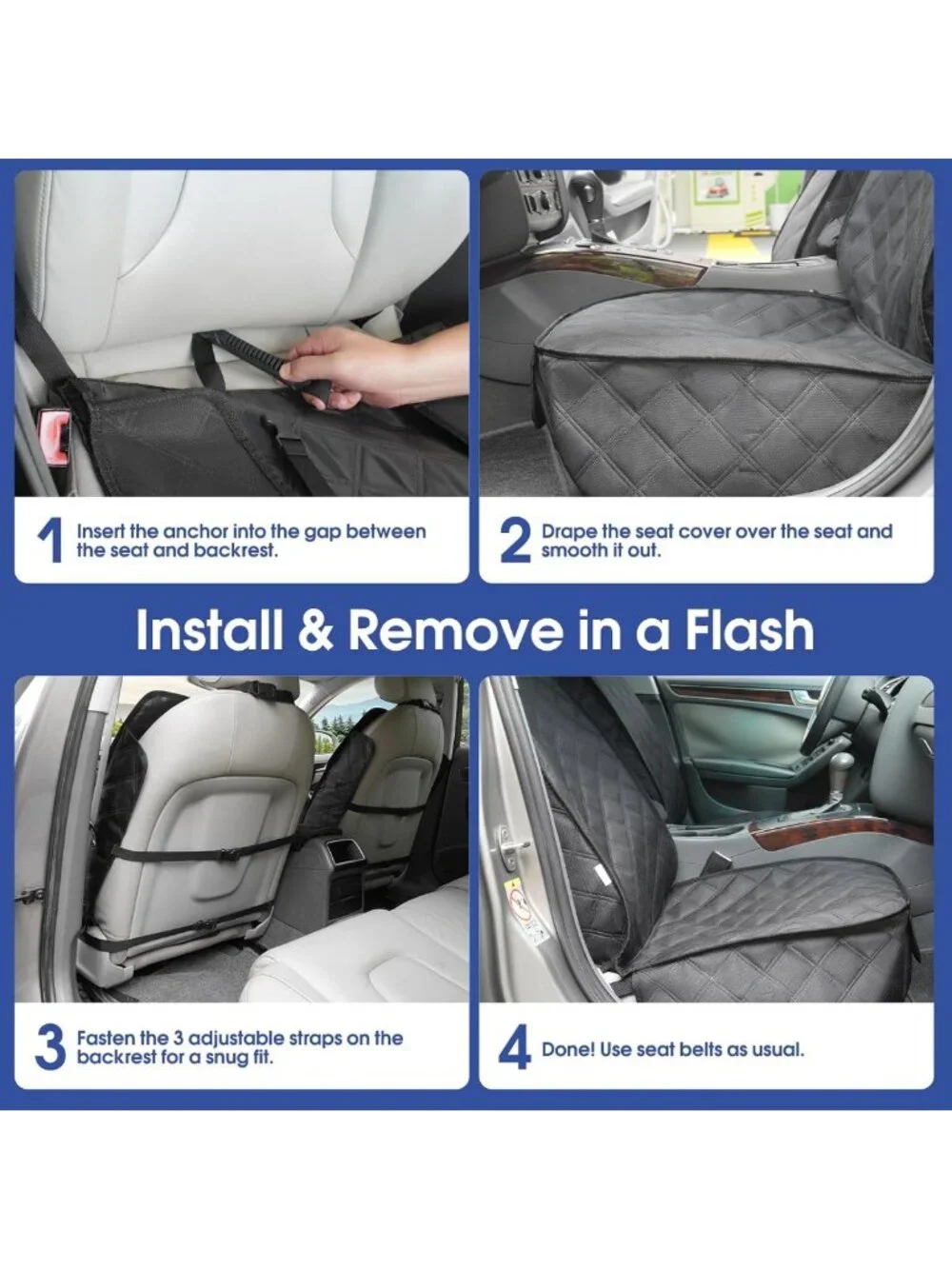Heavy Duty Waterproof Dog Front Seat Cover with Side Flaps, Fits Cars & SUVs